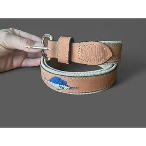 ZEP-PRO Men’s Genuine Leather Belt Swordfish Embroidery Solid Brass Made In USA